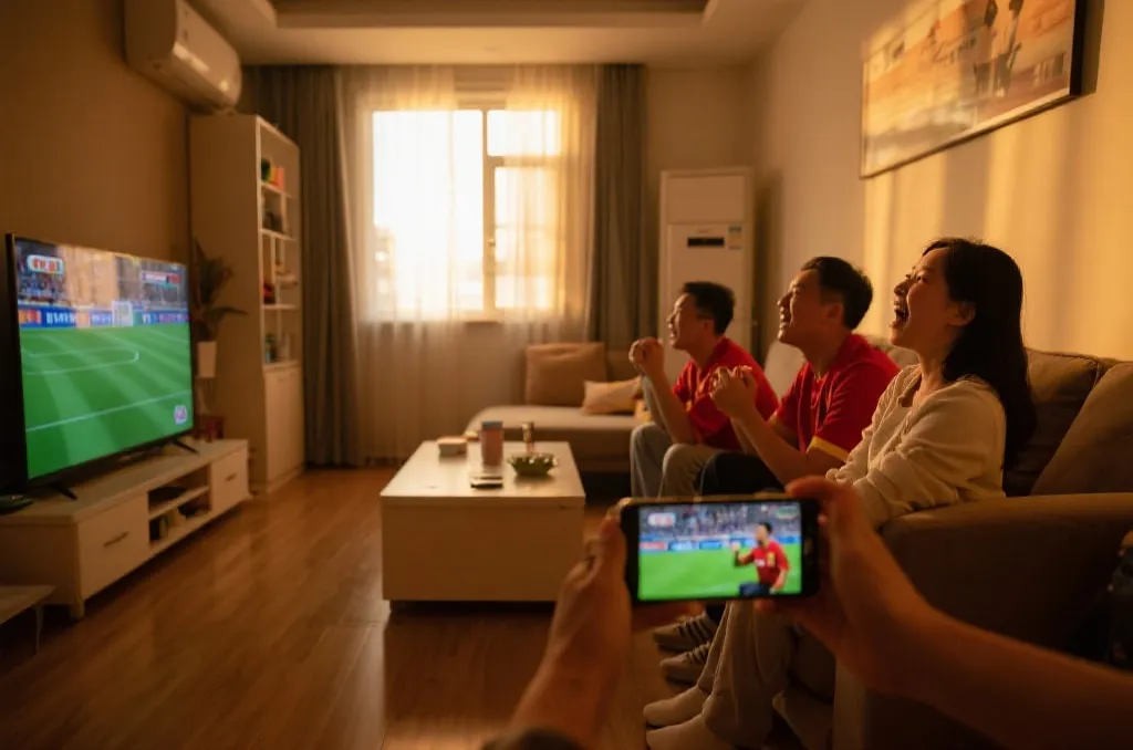 中国球迷深夜观看世界杯直播的氛围
