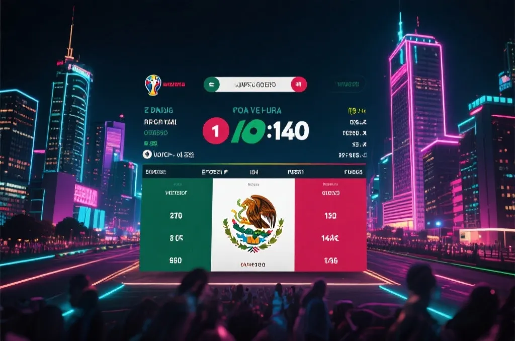 世界杯积分榜与墨西哥城市夜景交织的概念画面
